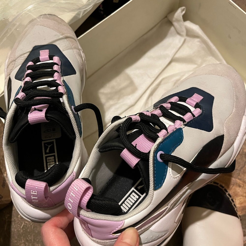 Puma White Pink Navy Chunky Lace-Up Sneakers
